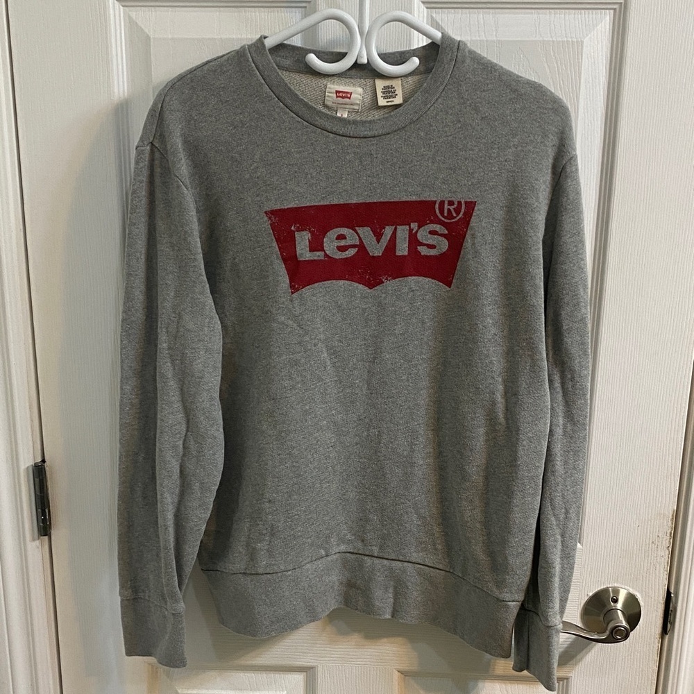Levi's Women's Gray Batwing Logo Crewneck Pullover Sweatshirt Size Small Casual